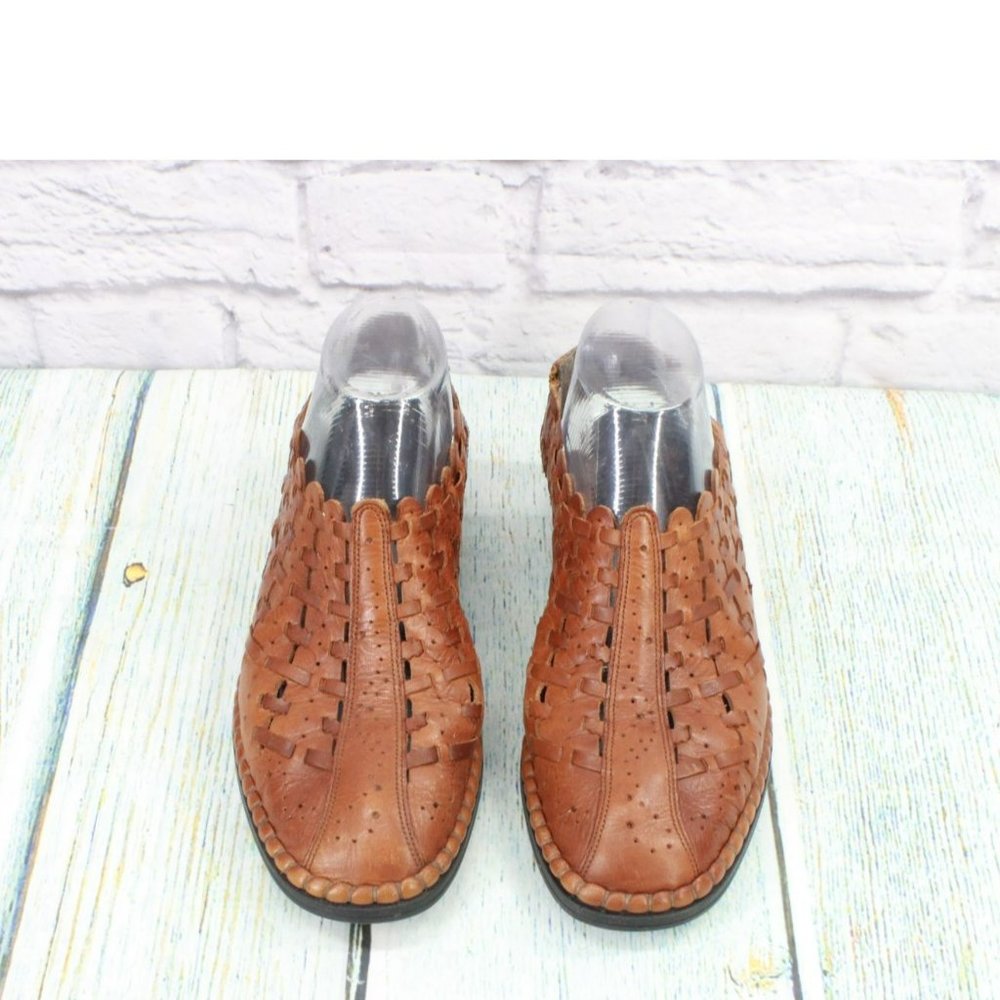 Rieker Brown Leather Slip On Slingback Low Ankle Heel Shoes Size 40 US 8.5 - Picture 5 of 9